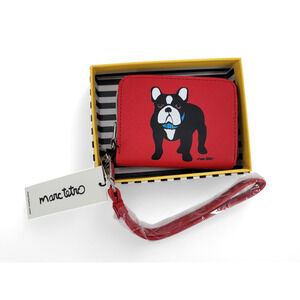 Marc Tetro‎ Frenchie Dog Wristlet Wallet Red Zippered Coin Purse Card Wallet NEW
